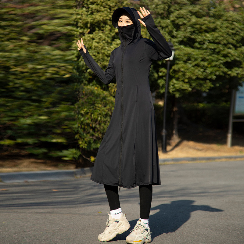 新しい日焼け防止服ロング女性のアウターウェア抗 UV 電気自動車通気性ワンピースアイスシルクジャケット日焼け防止服夏|undefined