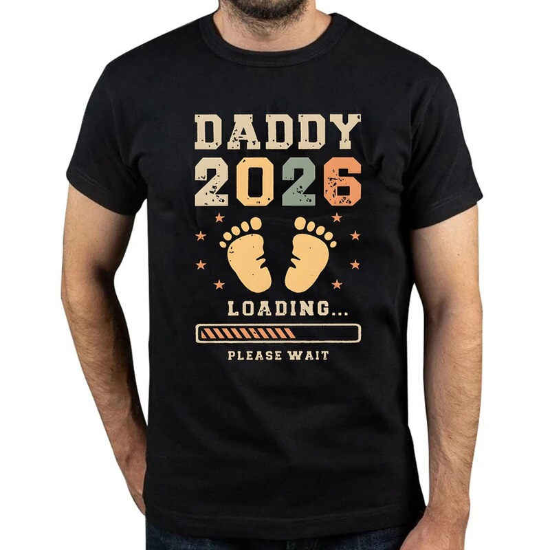 【European Size Cotton T-Shirt】Dad 2026 Loading Please Wait Men's Pregnancy Announcement Short Sleeve Shirt Graphic T-Shirt Fashionable