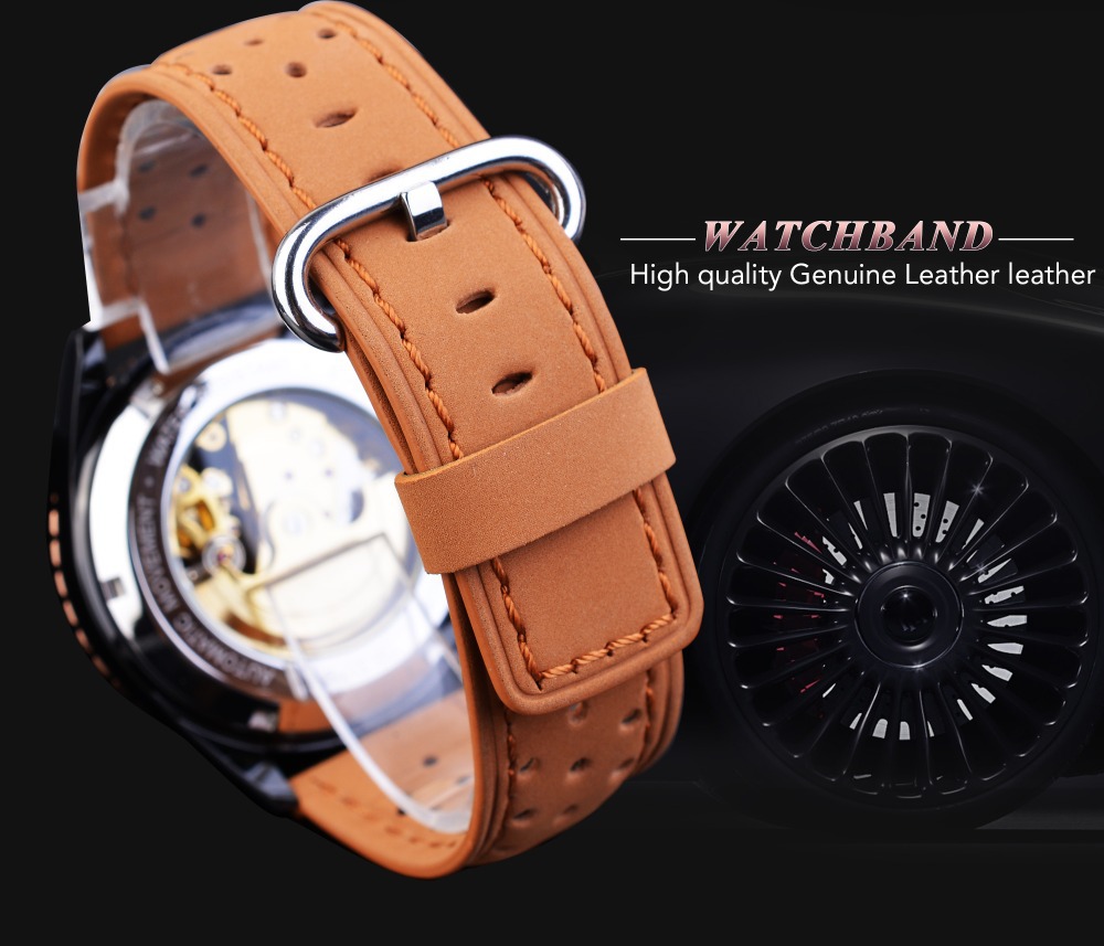 Men's Automatic Mechanical Watch With Hollow Dial Leather Strap_voghion.com