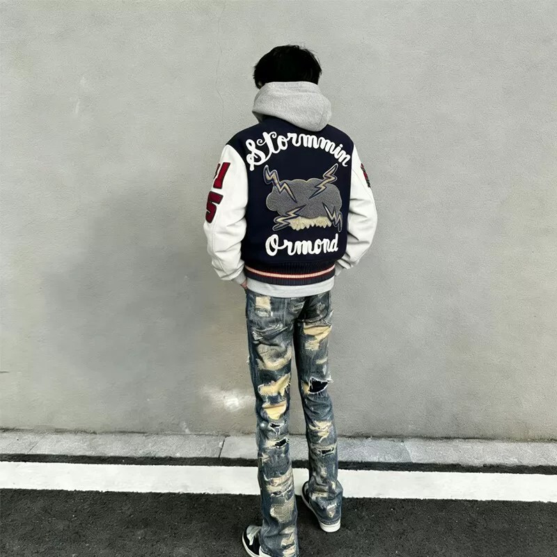 American retro yellow eagle towel embroidery baseball jacket for men and women, winter European and American high street casual couple jacket