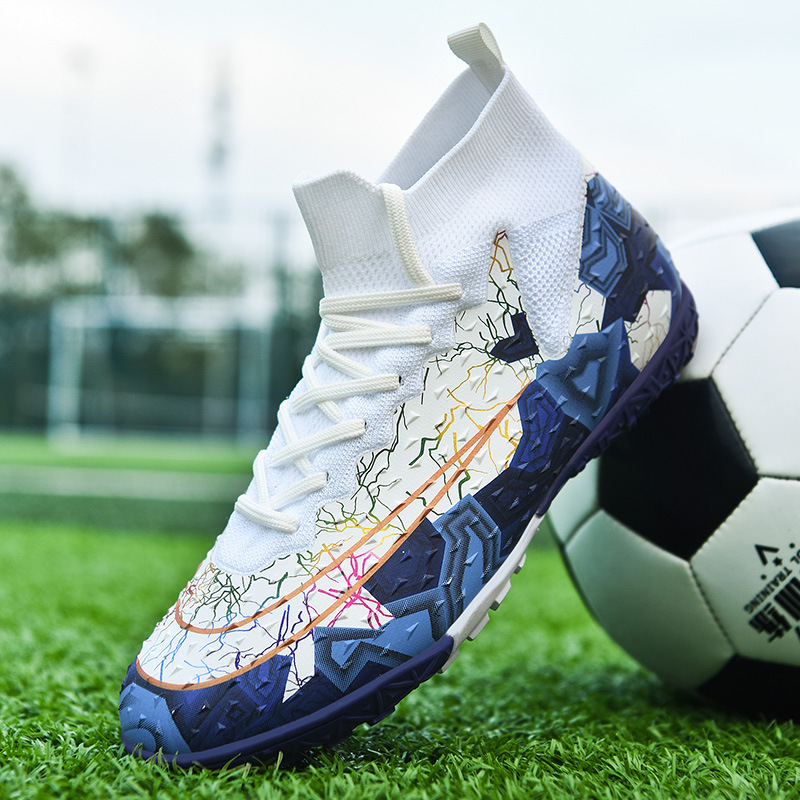 Cross-Border New High-Top Soccer Shoes for Teenagers, Long-Studded Outdoor Professional Competition and Training Soccer Shoes, Wholesale in Stock