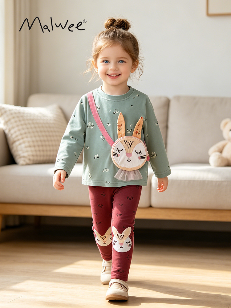 Malwee traje para niñas otoño e invierno nuevo estilo europeo y americano niños pequeños y medianos estilo occidental niña cuello redondo manga larga traje de dos piezas para niños