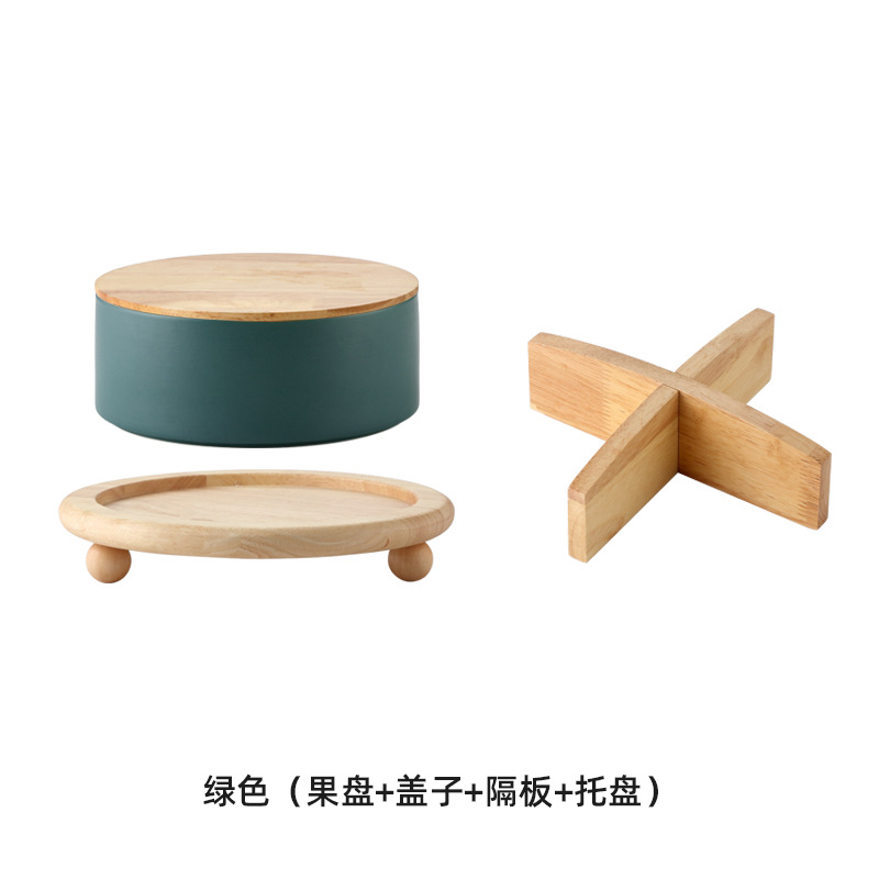 Roble de madera caja caramelo nórdico hogar Sala Mesa café cerámica fruta seca placa con tapa Internet Celebrity snack