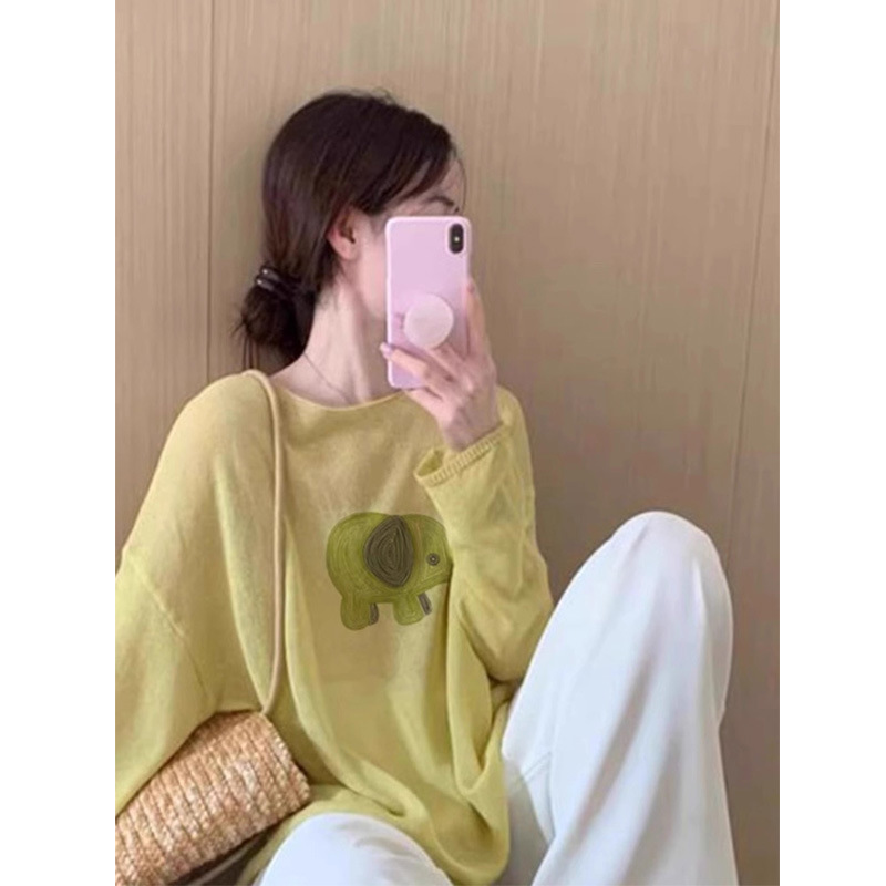 黄色小象防晒罩衫薄纱上衣韩式绝美漂亮减龄网红爆款冰丝针织t恤|undefined