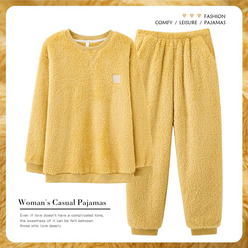 Winter pajamas with thick plush insulation set, women's long sleeved