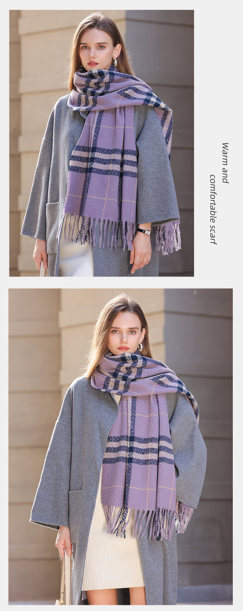 Écharpe pour femme 2024 Nouvelle écharpe tricotée chaude haut de gamme polyvalente double face automne/hiver pour étudiantes_voghion.com