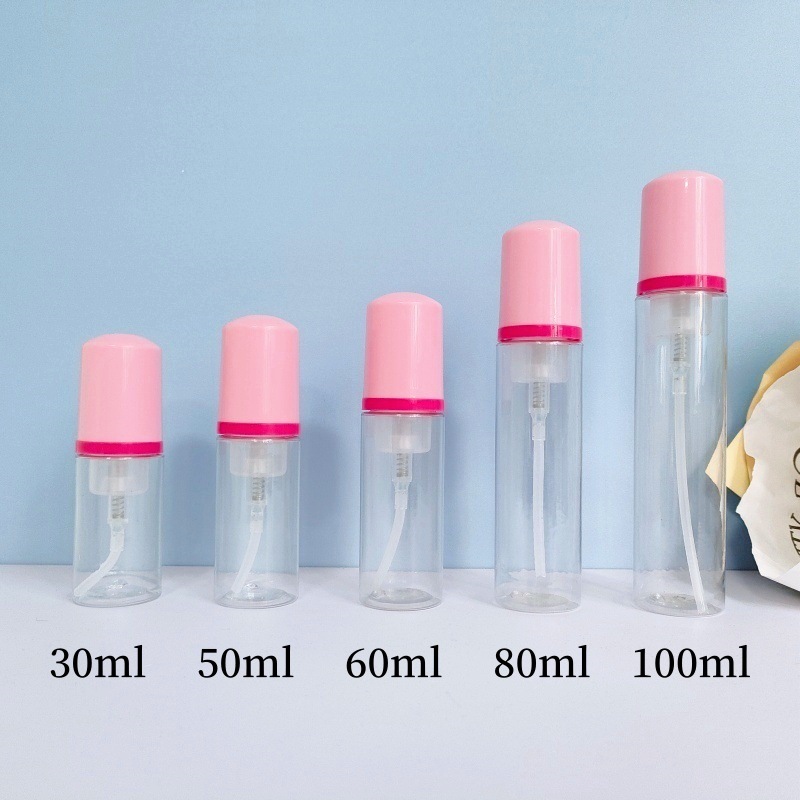 30 dientes PET mousse transparente botella 30ml100ml limpiador facial espuma botella champú espuma botella de pie en stock