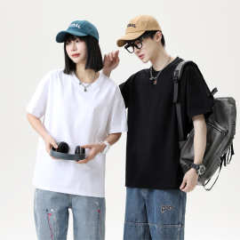 夏季纯色250g重磅纯棉短袖男士黑白色休闲百搭圆领t恤透气舒适
