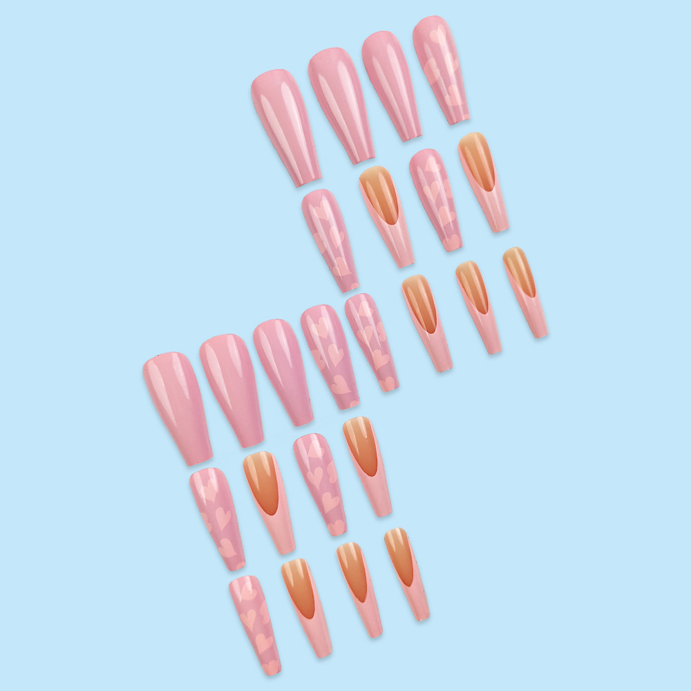 Ventas transfronterizas de polvo de melocotón de amor de manicuras románticas francesas, viento dulce para usar parches de uñas de 24 piezas image 4