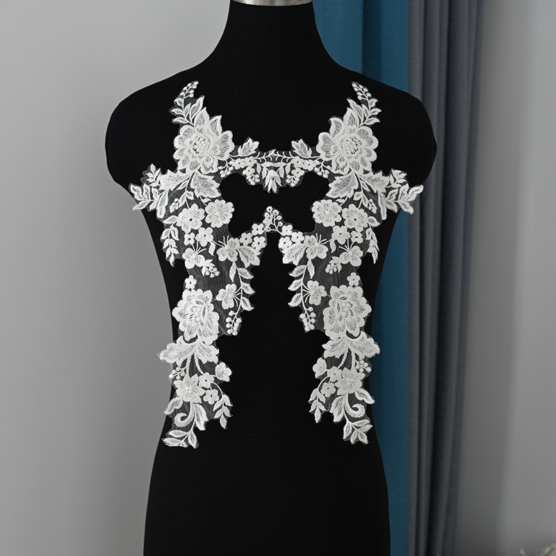 新款蝴蝶树叶刺绣蕾丝朵花 婚纱头纱婚鞋diy网纱布料配饰辅料