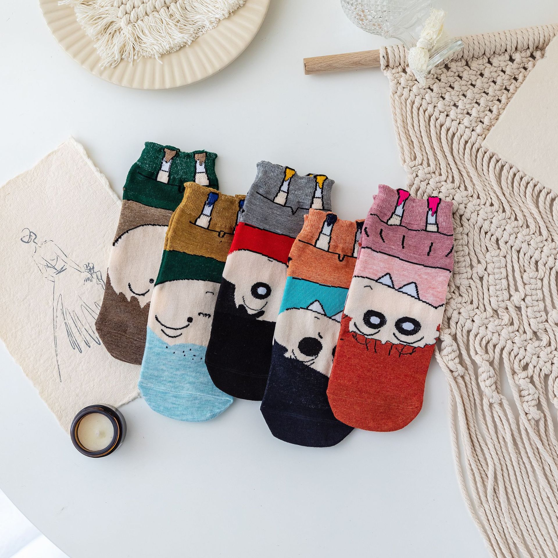 Primavera y verano nueva caricatura Comercio exterior Calcetines de barco de mujer estilo universitario boca baja calcetines invisibles ins estilo japonés calcetines cortos de moda