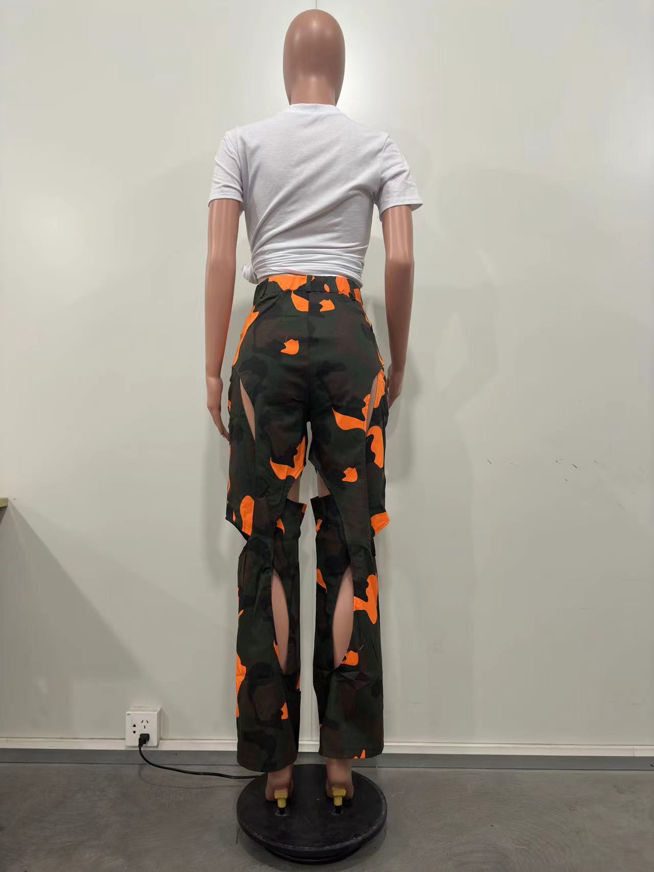 Women's Clothing Ripped Straight Workwear Pants Fashion Digital HD Print Casual American Style Spring Autumn Summer Regular Fit Polyester_ecoleips.com