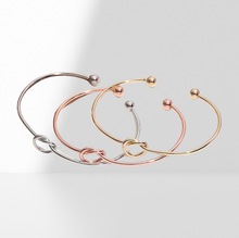简约百搭韩版爱心打结可调节开口手镯女小蛮腰玫瑰金时尚潮流手链