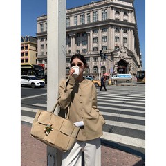 【十三行特价不退换】麻感立领长袖衬衫女秋百搭松弛宽松衬衣