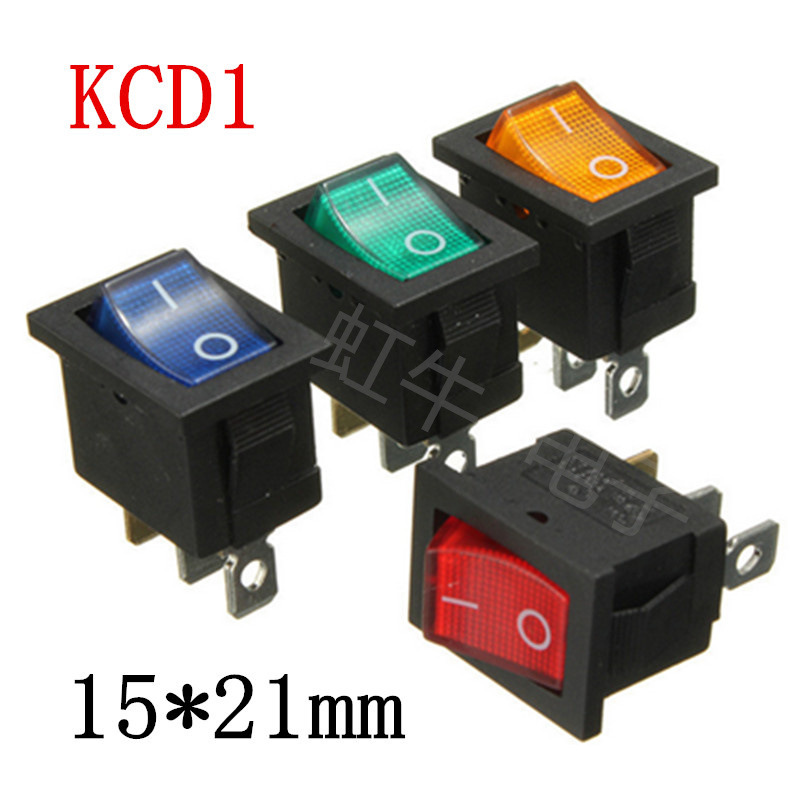 船型开关KCD1带灯12V 24V LED灯15*21MM三脚带灯220V翘板船形开关