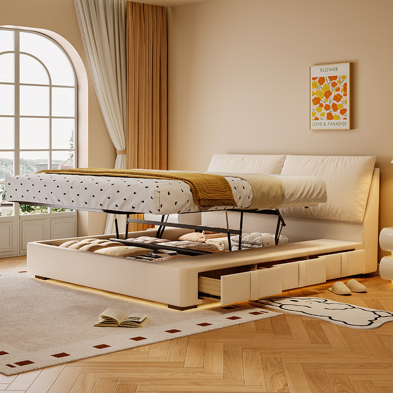 Tong Yute Modern Simple Master Bedroom 1.8m Functional Double Bed Storage Cat Scratching Cloth High Box Removable Soft Fabric Bed Tong Yute Modern Simple Master Bedroom 1.8m Functional Double Bed Storage Cat Scratching Cloth High Box Removable Soft Fabric Bed
