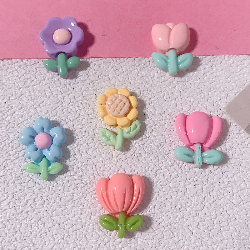 Girasoles brillantes flores de sol tulipas accesorios de resina de flores DIY adornos de cabello hebilla de zapatos parches de caso de teléfono móvil