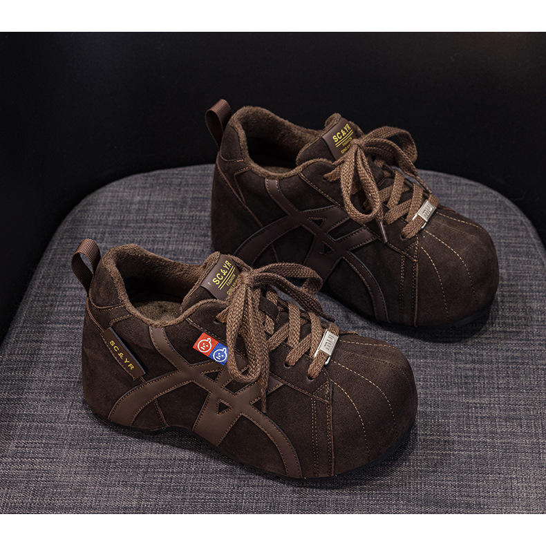 Giày sneaker nữ chunky đế dày phong cách Birkenstock mũi to, thời trang retro Mỹ, tăng chiều cao — M2982 li đơn màu vàng, M2982-1 màu nâu cộng với nhung, M2982-1 màu xám nhung, M2982 lớp lót đơn màu xám chi tiết 24