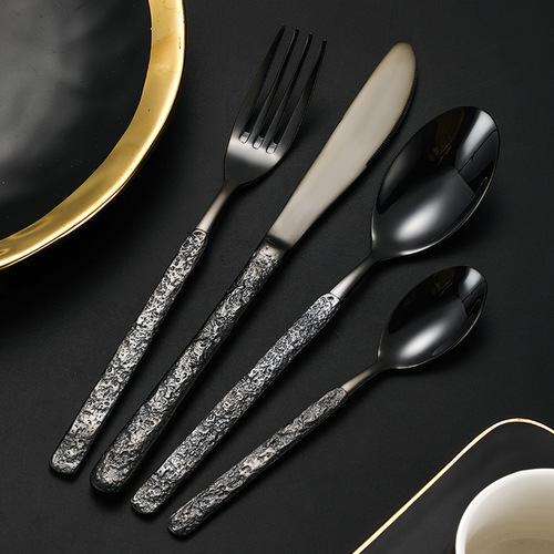 Factory Wholesale 304 Stainless Steel Knife Fork Spoon Hotel Household Tableware European Stone Texture Steak Knife Fork Western Tableware