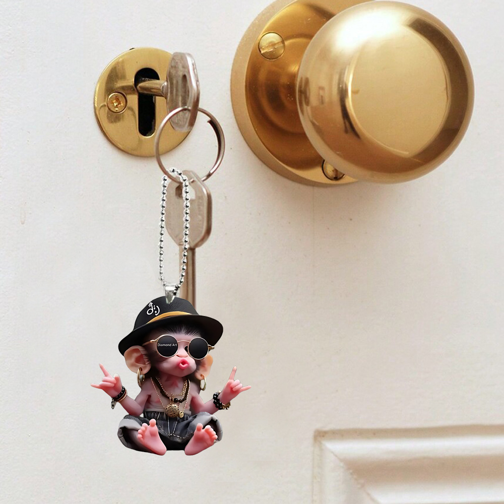 Cross-border bonito estilo hip-hop pequeño mono regalo para niños llavero colgante accesorios de decoración de porche de automóvil