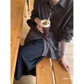 韩系复古慵懒松弛感长袖衬衫外套女2026春秋外搭休闲气质衬衣上衣