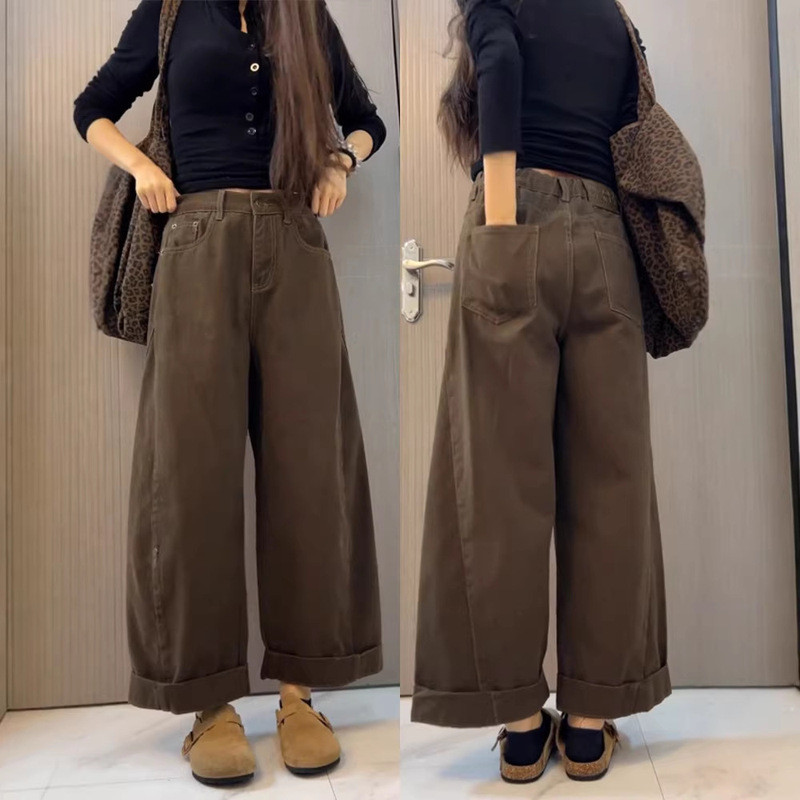 Plus-Size Vintage Medela Cropped Jeans for Women, Spring Season, High-Waisted, Slimming, Straight-Leg Wide-Leg Pants for Pear-Shaped Body Plus-Size Vintage Medela Cropped Jeans for Women, Spring Season, High-Waisted, Slimming, Straight-Leg Wide-Leg Pants for Pear-Shaped Body