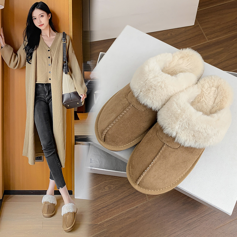 Weiwei girl 2913-1 Fluffy fluffy slippers with thick soles female leather snow boots a slip-on female wearing cotton shoes