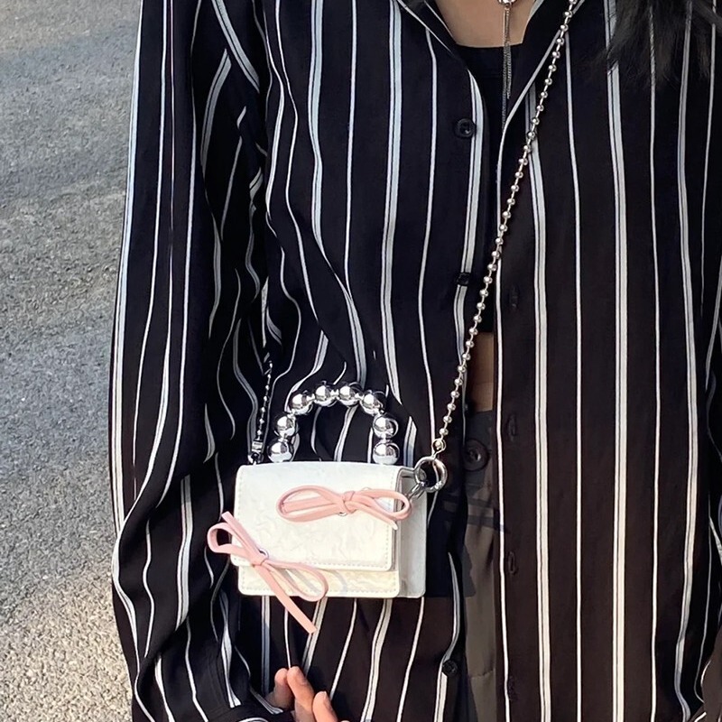 Niche Designer Bag with Bow, Mini Chain Headphone Bag, Cute and Sweet Satchel Shoulder Crossbody Bag for Women