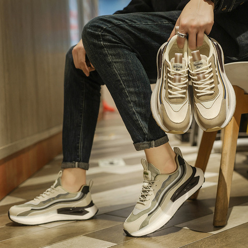 Men's Spring Mesh Casual Sneakers - Versatile Men's Running Shoes with a High-End Feel, Shock Absorption, Thick Sole Loafers - Trendy Shoes