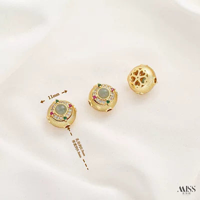 Zərgərlik ara hissələri: Lock, Lotus Hand Charm, Pixiu - gold-natural-grade-a-jadeite-colored-zirconium-straight-grain-spacer-beads-1-piece