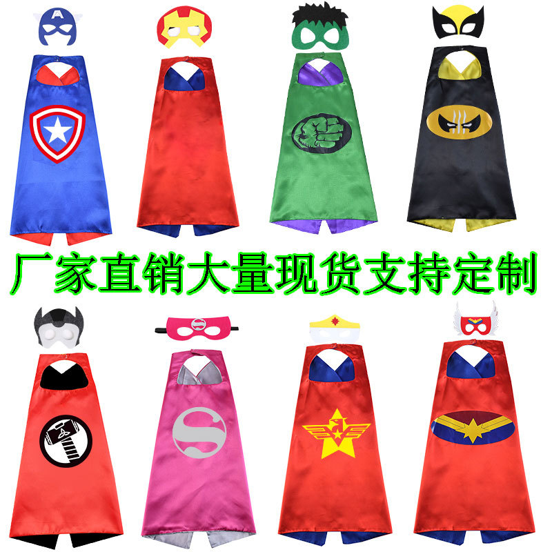 En stock al por mayor de Halloween Capitán América traje Spiderman Iron Man Hulk superhéroe capa niños