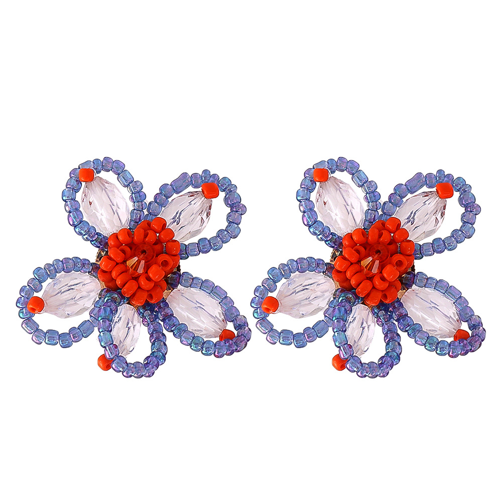 Korean style rice beads acrylic flower earrings