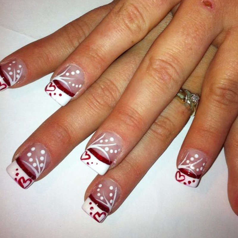 Cross-border Foreign Trade Nail Nail Nail Pieces White Grass Dot Red Line Love Valentine's Day Wear Armor Short Square Nail Pieces