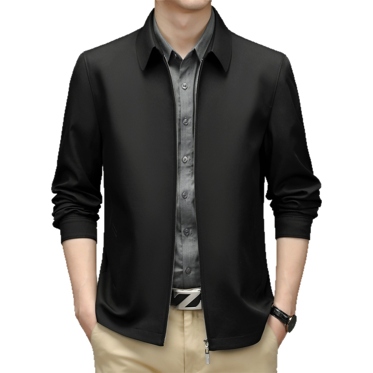 Chaqueta de marca de negocios casual de hombre primavera y otoño chaqueta ejecutiva primavera de mediana edad chaqueta de hombre sólida de alta calidad image 6