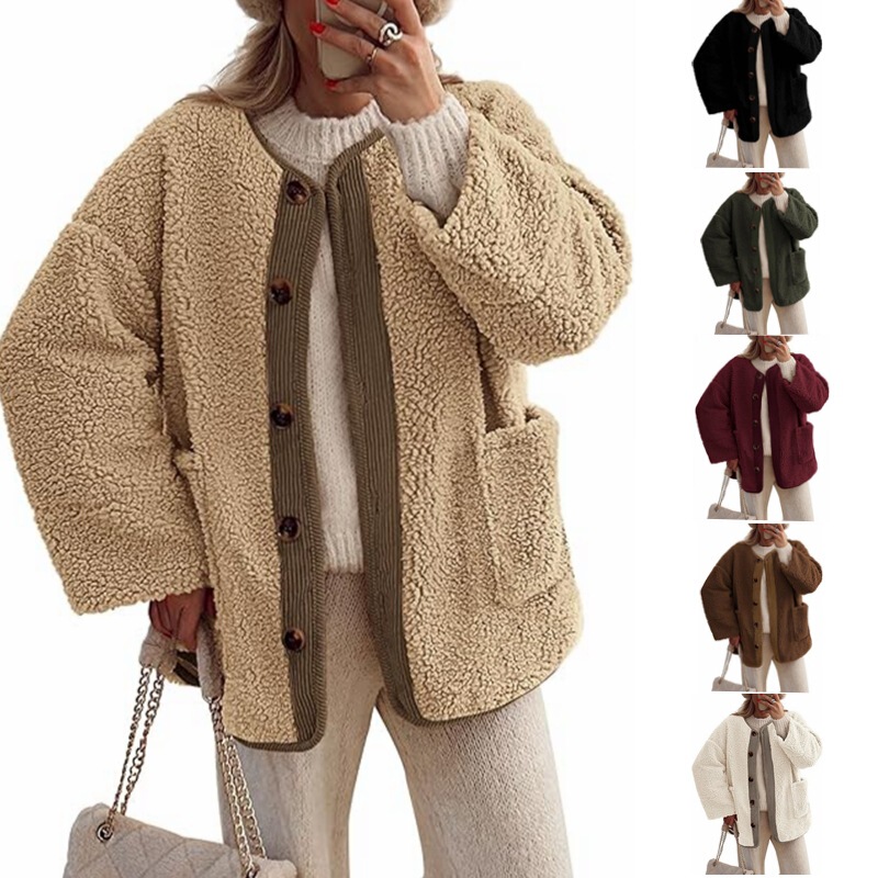 Amazon 2025 Women's Warm Winter Jacket Collarless Casual Long Sleeve Button Stuffed Lamb Velvet Jacket Amazon 2025 Women's Warm Winter Jacket Collarless Casual Long Sleeve Button Stuffed Lamb Velvet Jacket