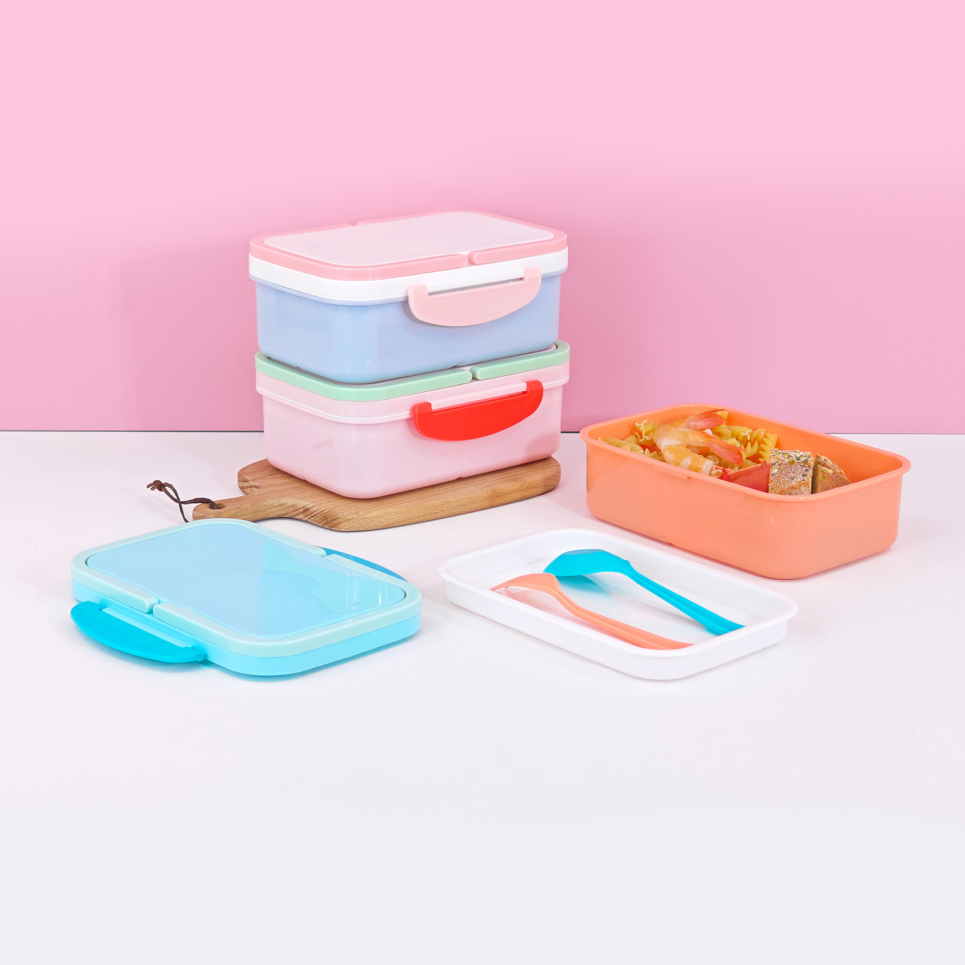 Lonchera portátil de plástico de doble capa, especializada para exportación, lonchera bento clásica y sencilla, la más vendida en EE. UU., lonchera de PP para estudiantes y adultos.