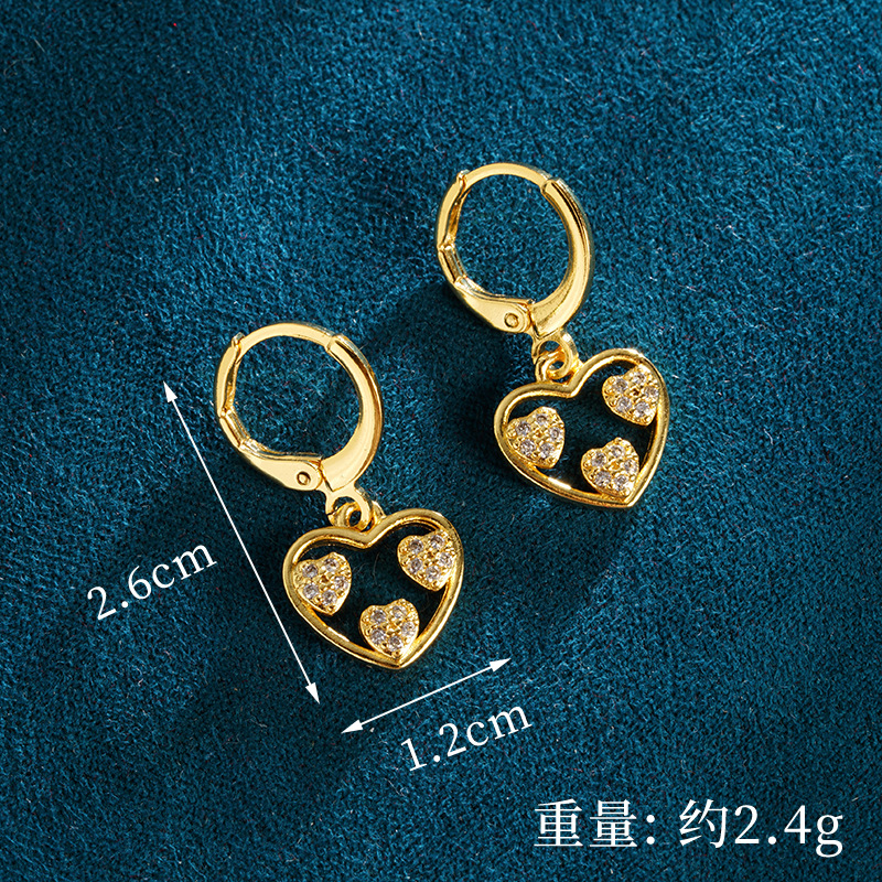 Pendientes de circón de amor hueco de oro de arena de Vietnam, femenino, diseño de nicho, personalidad, collar de temperamento, ventas directas de fábrica