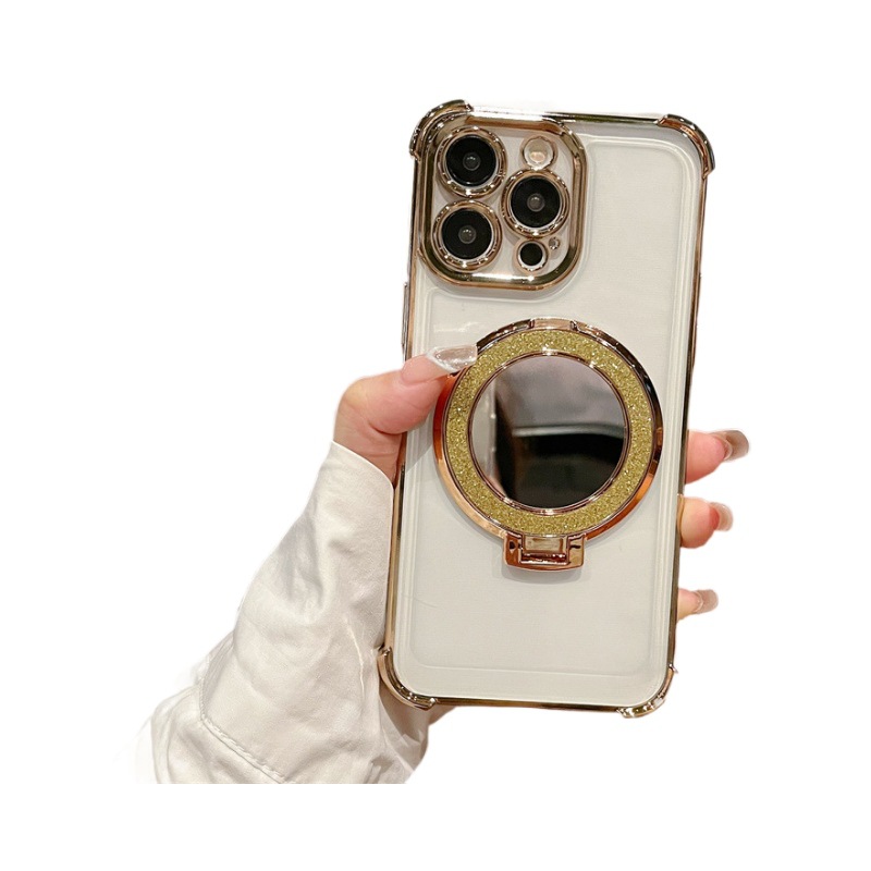 Galvanoplastia de cuatro esquinas para Apple 16PRO brillo espejo carcasa para teléfono móvil iphone12/11 soporte de anillo funda protectora