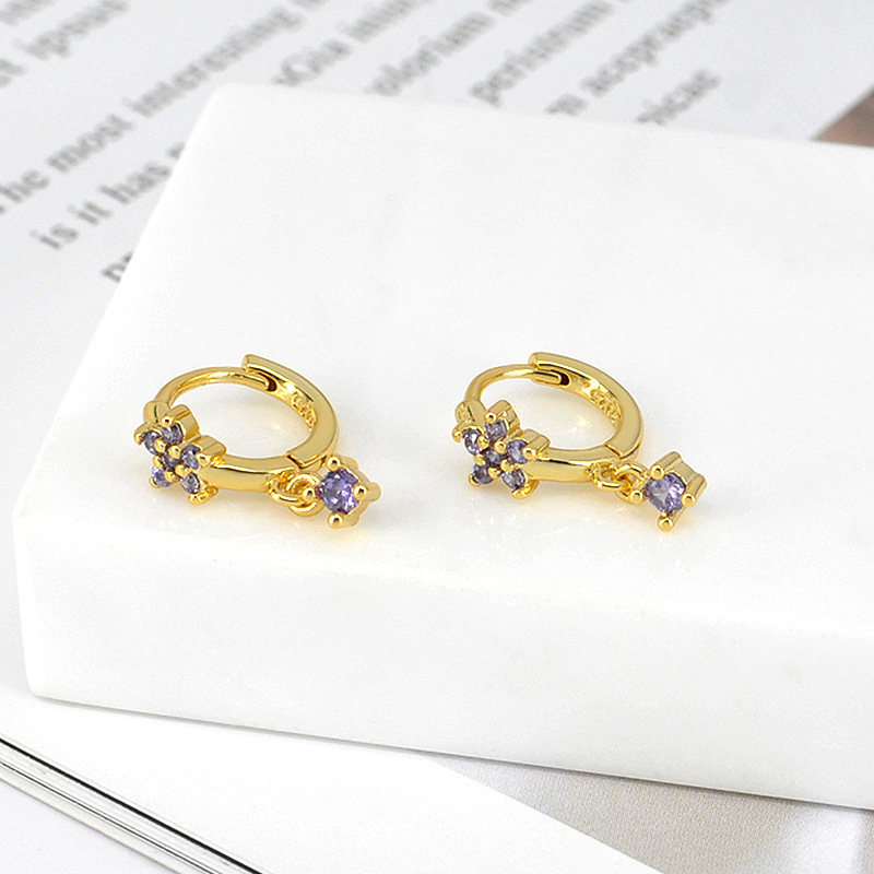 Simple Style Flower Copper Drop Earrings Inlay Rhinestones Copper Earrings