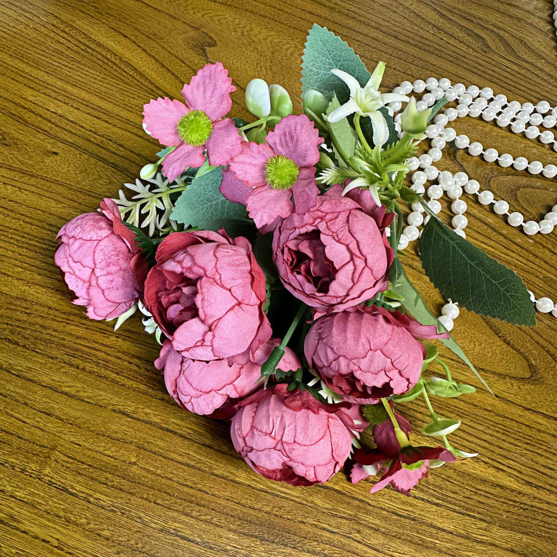 Simulación de 5 horquillas de peonía decoración del hogar decoración de la boda decoración de flores falsas hechas a mano rosas transfronterizas adornos al por mayor