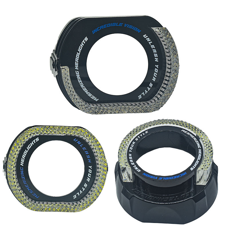 5D ilusionado color RGB en una máscara de ojos ángel guía de luz diurna correa de luz controlada por la aplicación 2,5 pulgadas 3 pulgadas lente del faro LED