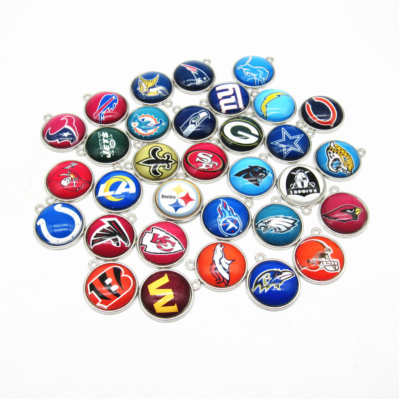 European and American Mixed Sports Nfl Football Team Pendants 32 Alloy Round Pendant Jewelry DIY Lobster Clasp Accessories