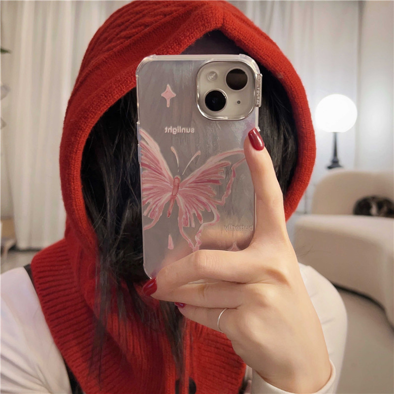 Chica ins láser Rosa mariposa para 15PROMAX teléfono caso iPhone13 Apple 14Pro nicho 12