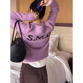现 2025秋季新韩国smoth*ood撞色字母针织衫时髦彩色V领修身毛衣