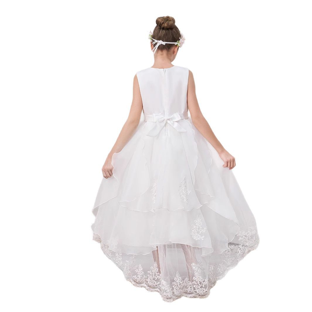 Vestido transfronterizo para niños, vestido de princesa, pegatinas bordadas, tela forjada con cuentas, vestido de niña, vestido de fiesta, vestido de fiesta, vestido de fiesta de gasa de red, mujer