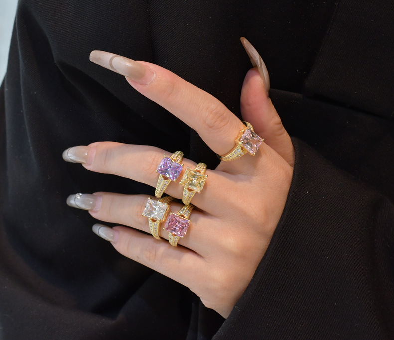 Fashion Geometric Sterling Silver Inlay Zircon Rings 1 Piece