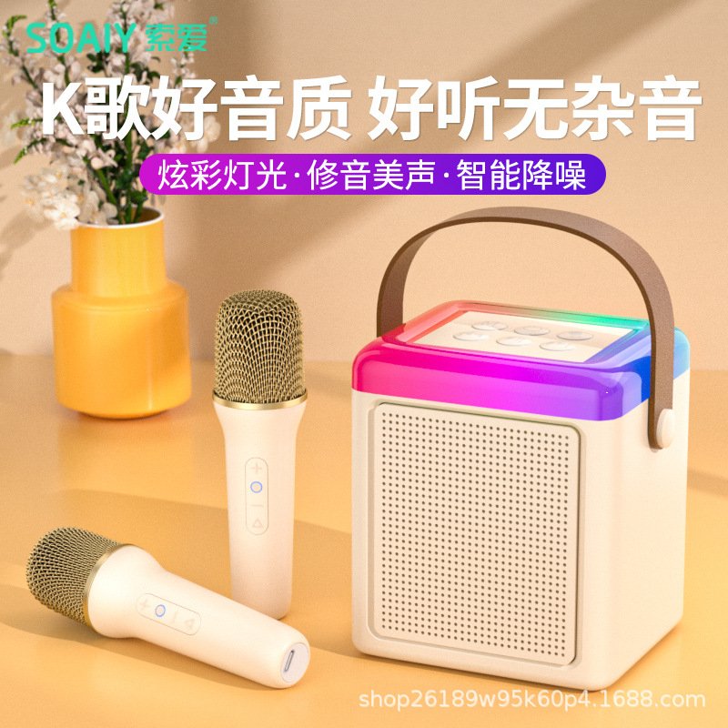 Soaiy Sk21 Microphone Audio Integrated Microphone Wireless Bluetooth Karaoke Speaker Kidsren's Family Ktv