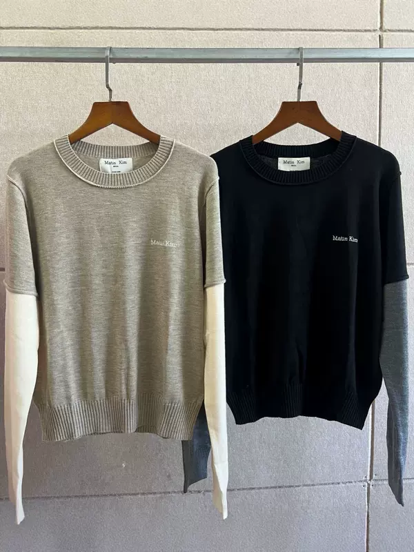 เสื้อไหมพรม Matin Kim คอกลม แขนยาว ดีไซน์ซ้อนสองชั้น