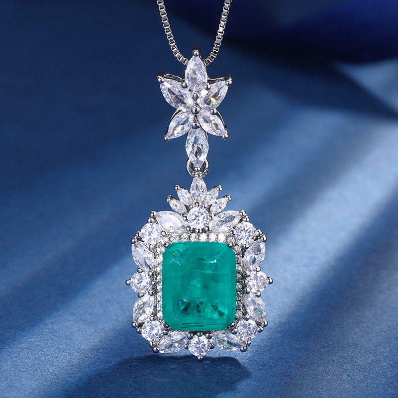 2023 nuevo estilo Zhuang Sheng joyería de cobre inferior chapado en oro simulación Esmeralda retro traje cuadrado femenino piedra principal 10*12