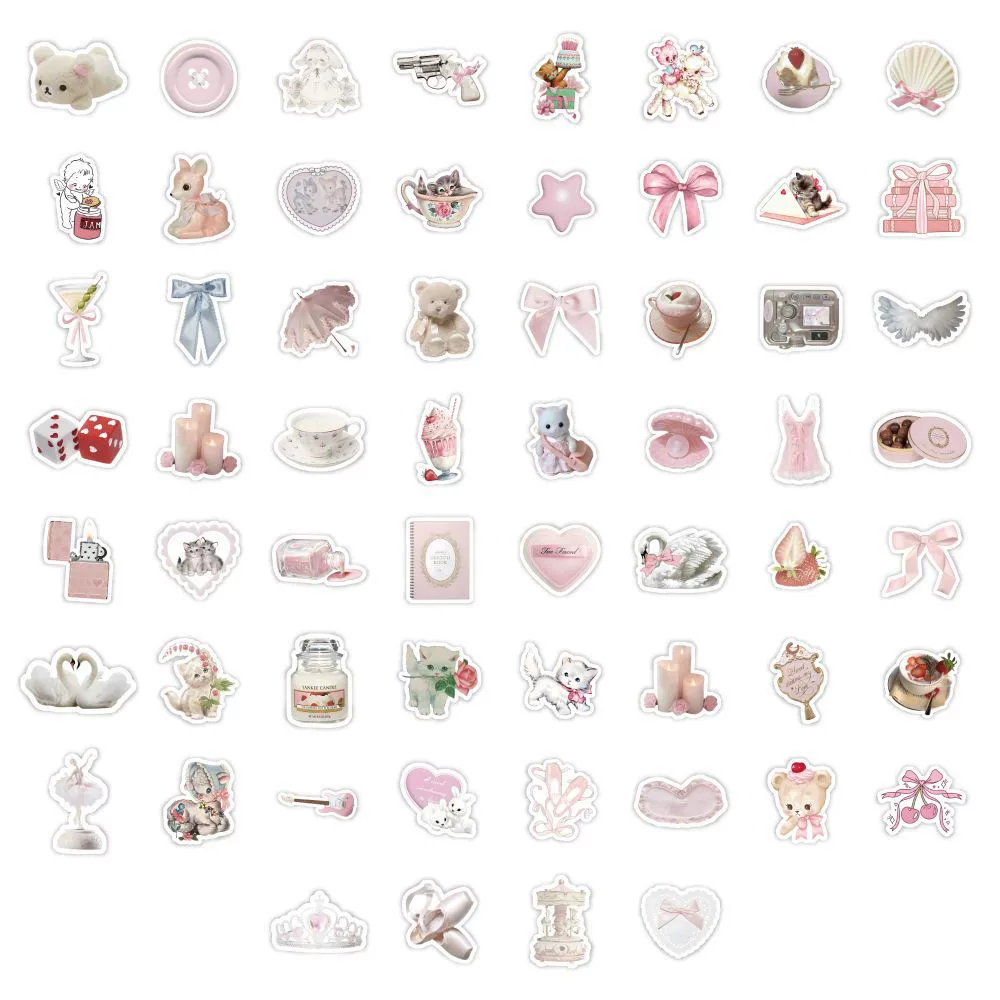  Sticker set coquette, 60 pieces, pink Korean ballet girl designs, waterproof for iPad & notebooks